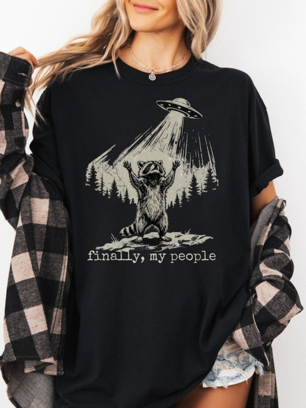 Finally My People Raccoon T-shirt, UFO Cryptid Graphic Tee